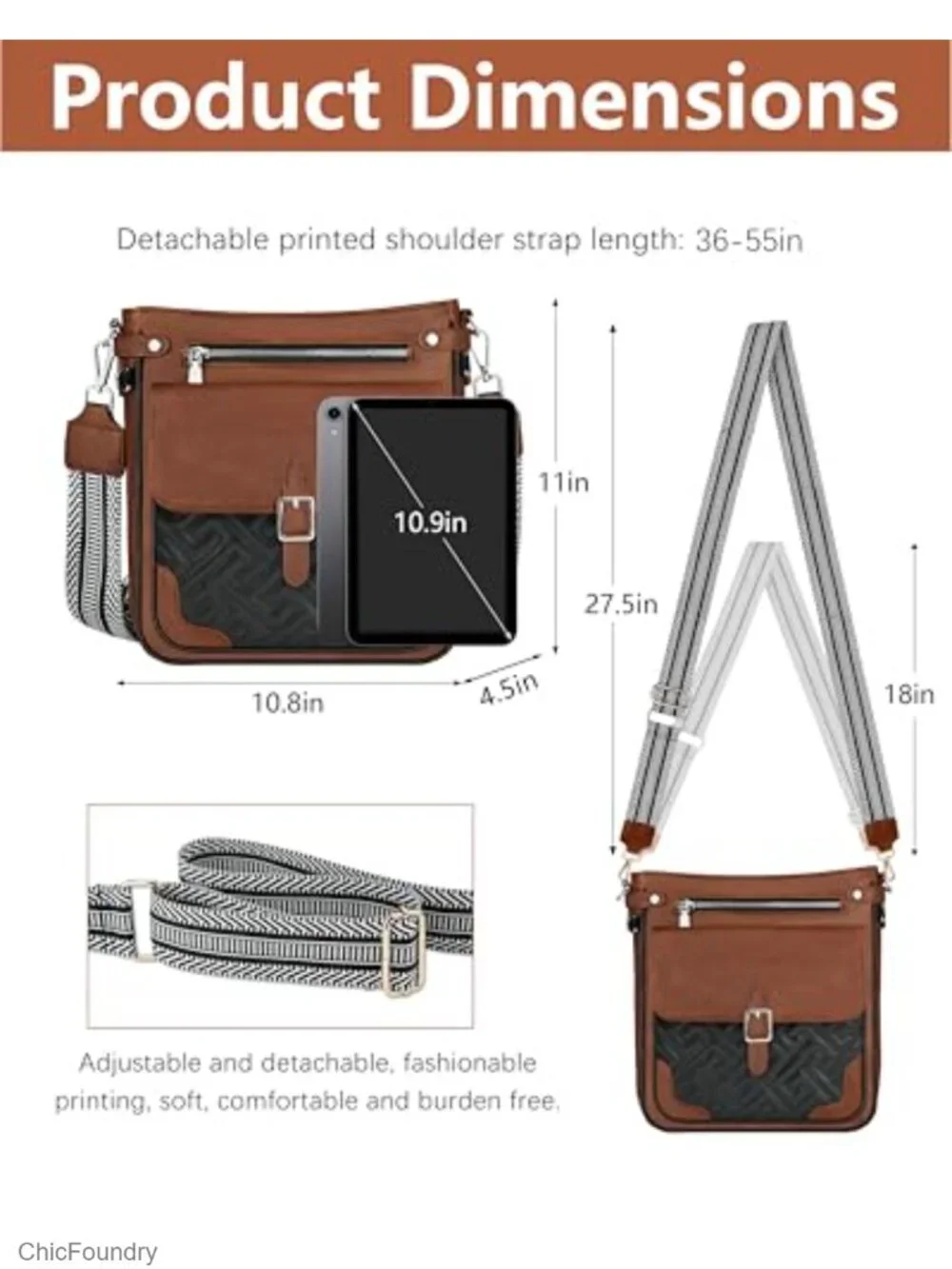 Large Vegan Leather Crossbody Purse with RFID Blocking